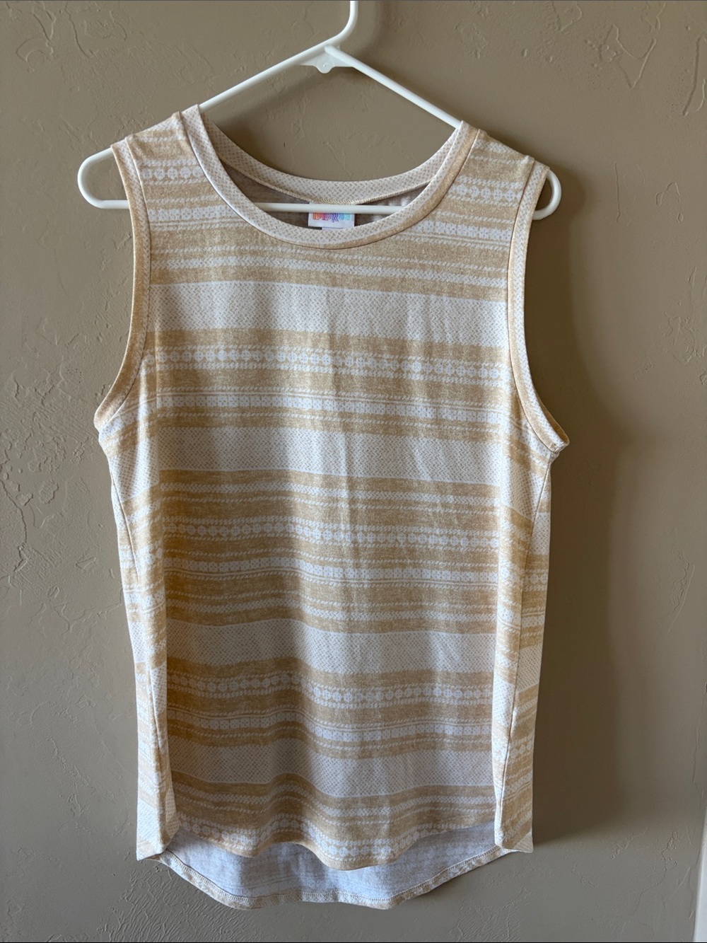 LuLaRoe Cream and Tan Striped Knit Tank